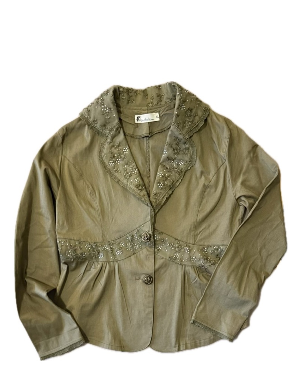 Embellished Olive Green Embellished Blazer with Stretch - Picture 3 of 10